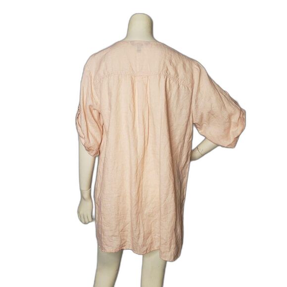 Ellen Tracy Blouse Womens 1X Pink Linen Half Zip Tunic Short Sleeve EPWH63534 - Picture 2 of 7